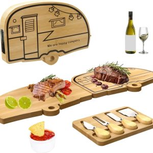 Camping Bamboo Cheese Board Set - Unique Gift For Weddings