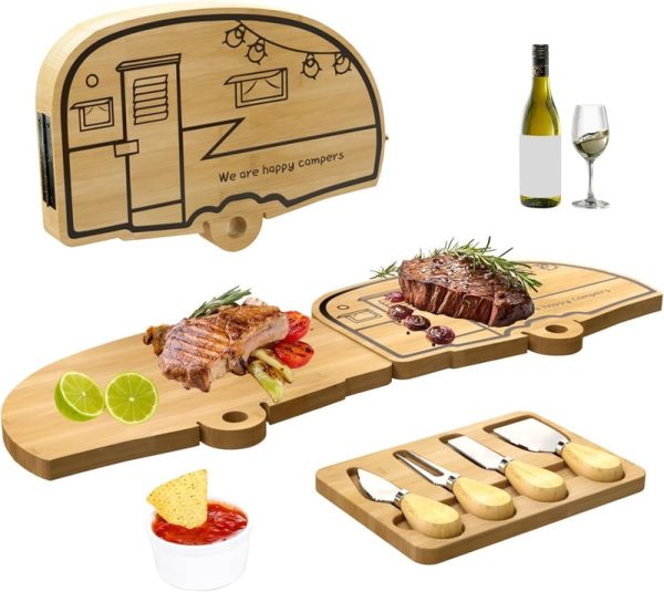 Camping Bamboo Cheese Board Set - Unique Gift For Weddings