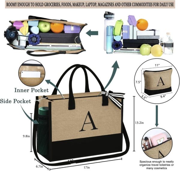 Personalized Jute Tote & Makeup Bag - Best Gifts For Women - Image 2