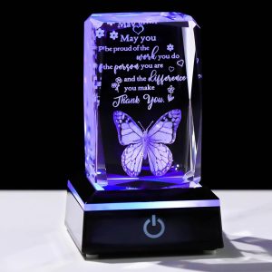 3d Crystal Butterfly Gift - Best Thank You Plaque With Led