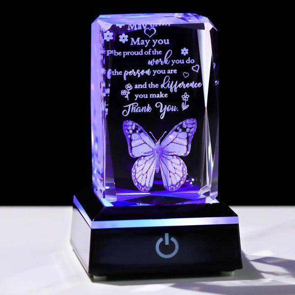 3d Crystal Butterfly Gift - Best Thank You Plaque With Led