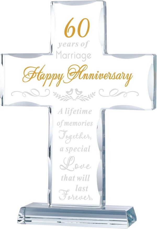 Best 60th Anniversary Glass Cross Gift For Couples & Parents