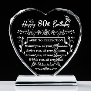 Best 80th Birthday Gifts For Women & Men - Laser Glass Heart