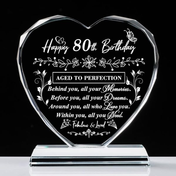 Best 80th Birthday Gifts For Women & Men - Laser Glass Heart