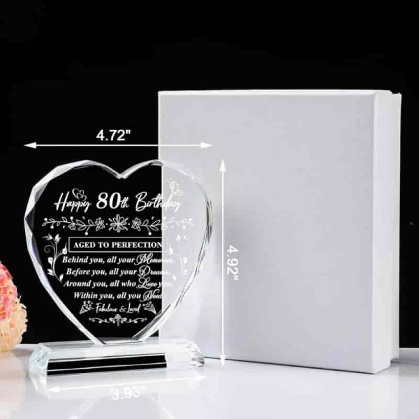 Best 80th Birthday Gifts For Women & Men - Laser Glass Heart - Image 2