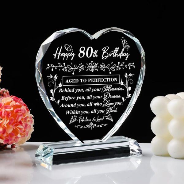Best 80th Birthday Gifts For Women & Men - Laser Glass Heart - Image 3