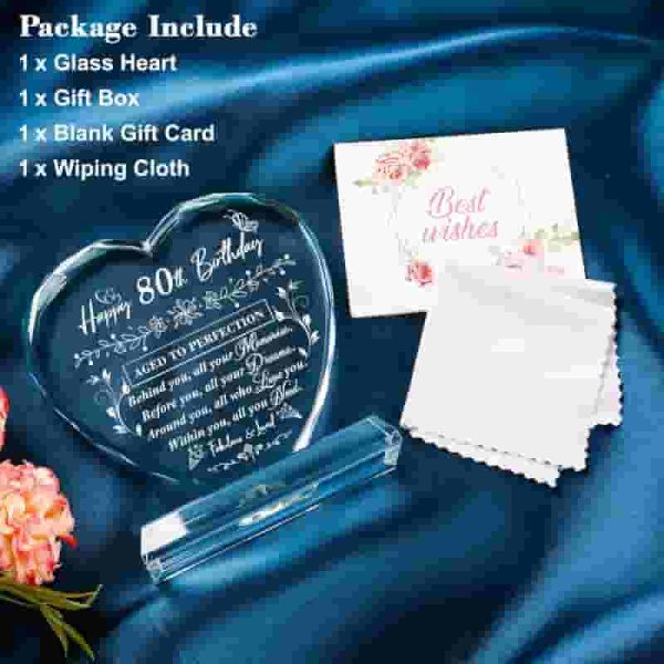 Best 80th Birthday Gifts For Women & Men - Laser Glass Heart - Image 4