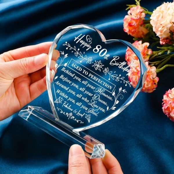 Best 80th Birthday Gifts For Women & Men - Laser Glass Heart - Image 5