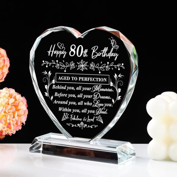 Best 80th Birthday Gifts For Women & Men - Laser Glass Heart - Image 6