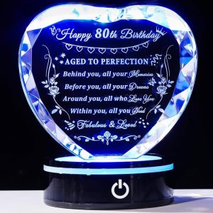Best 80th Birthday Crystal Heart Gift With Led Base - 1943 Keepsake