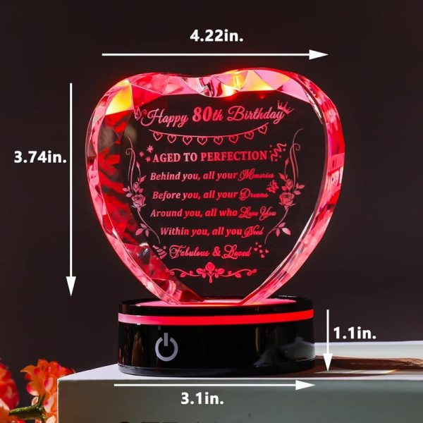 Best 80th Birthday Crystal Heart Gift With Led Base - 1943 Keepsake - Image 2