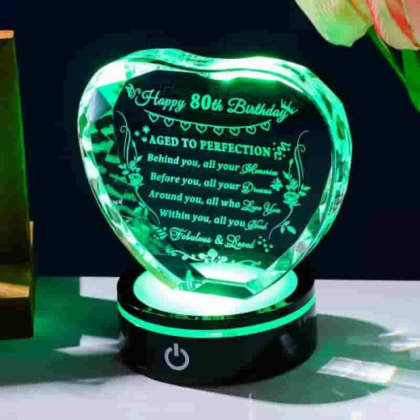 Best 80th Birthday Crystal Heart Gift With Led Base - 1943 Keepsake - Image 3