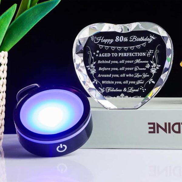 Best 80th Birthday Crystal Heart Gift With Led Base - 1943 Keepsake - Image 5