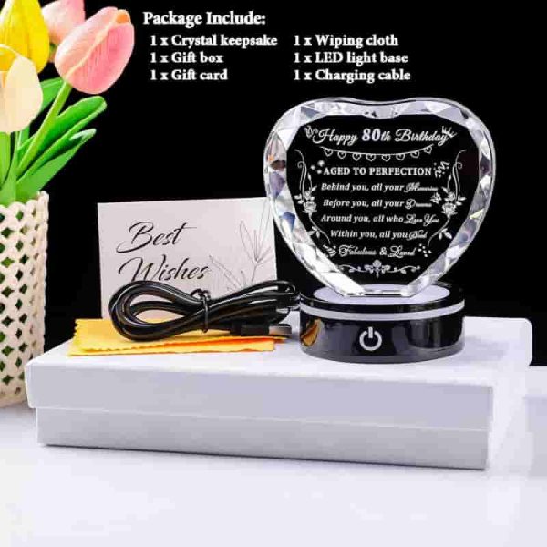 Best 80th Birthday Crystal Heart Gift With Led Base - 1943 Keepsake - Image 6