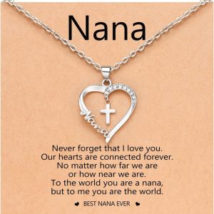 Best Heart Cross Necklace For Nana - Baptism & Easter Gift