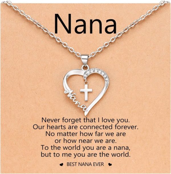 Best Heart Cross Necklace For Nana - Baptism & Easter Gift