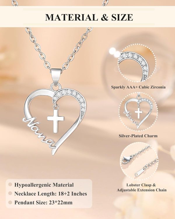 Best Heart Cross Necklace For Nana - Baptism & Easter Gift - Image 3
