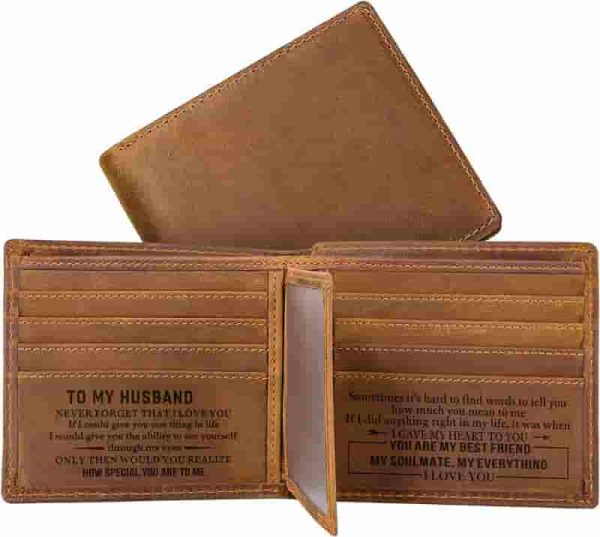 Engraved Leather Men's Wallet - Perfect Gift For Husband