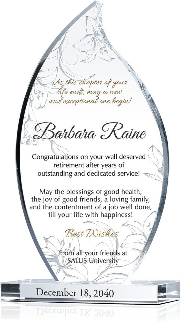 Best Personalized Crystal Flame Retirement Plaque For Women