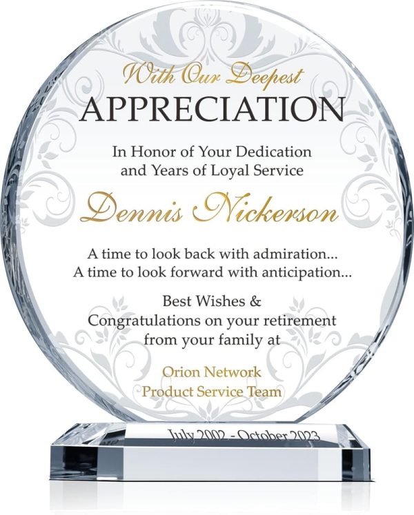 Best Personalized Crystal Retirement Gift Plaque For Employees