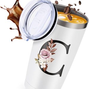 20 Oz Insulated Initial Coffee Cup – Romantic Gift For Her