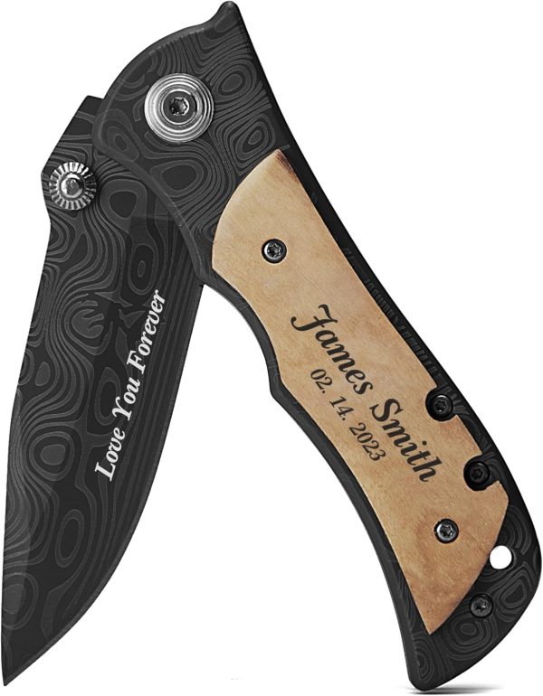 Best Personalized Pocket Knife For Dad - Custom Wooden Box Gift - Image 3