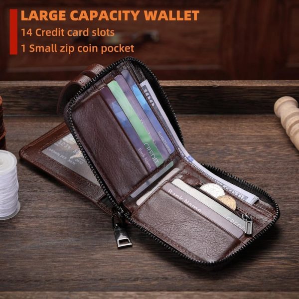 Bullcaptain Rfid Blocking Leather Wallet For Men - 14 Card Slots - Image 4