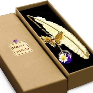Metal Feather Bookmark With Butterfly Charms - Best Gifts For Women & Readers