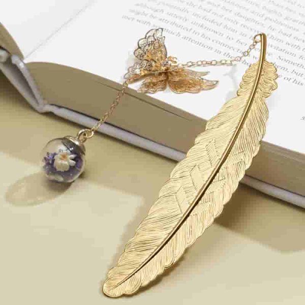 Metal Feather Bookmark With Butterfly Charms - Best Gifts For Women & Readers - Image 2