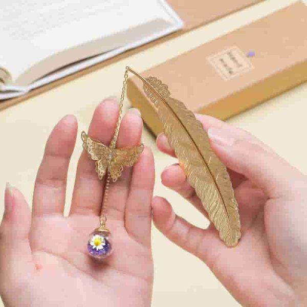 Metal Feather Bookmark With Butterfly Charms - Best Gifts For Women & Readers - Image 4
