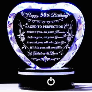 Best 50th Birthday Gift – Crystal Heart With Light Base For Women & Men