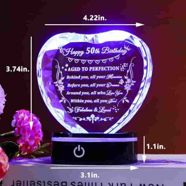 Best 50th Birthday Gift – Crystal Heart With Light Base For Women & Men - Image 2