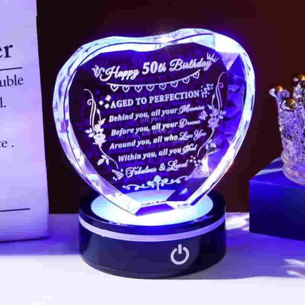 Best 50th Birthday Gift – Crystal Heart With Light Base For Women & Men - Image 4