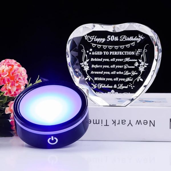 Best 50th Birthday Gift – Crystal Heart With Light Base For Women & Men - Image 5