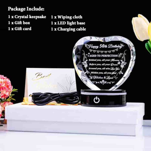 Best 50th Birthday Gift – Crystal Heart With Light Base For Women & Men - Image 6