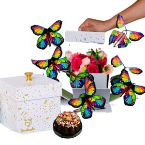 Sendacake Celebration Box With Flying Butterflies & Mini Chocolate Cake - Best Gift