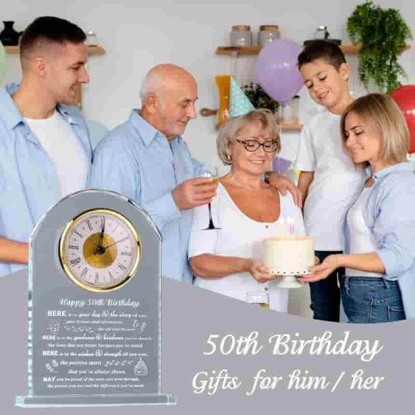Top 50th Birthday Crystal Clock Gift For Men & Women - Image 2