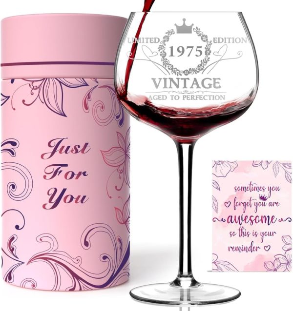 Best 50th Birthday Gifts For Women - Vintage 1975 Wine Glass