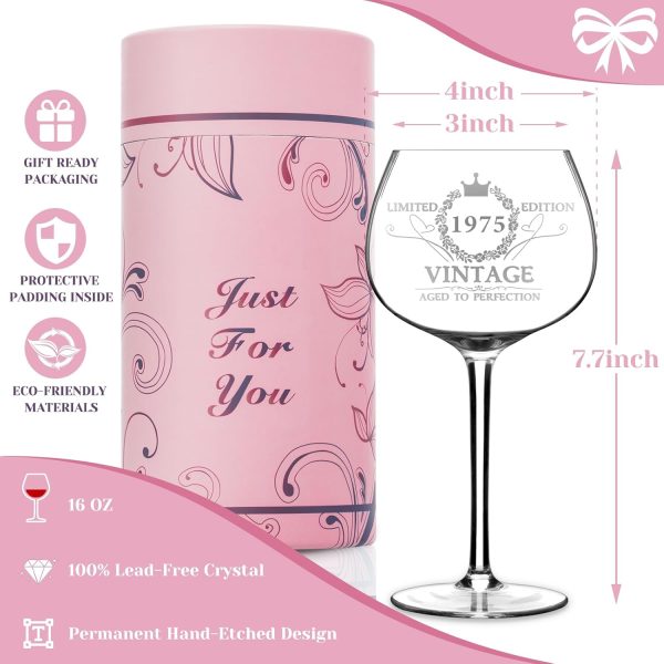 Best 50th Birthday Gifts For Women - Vintage 1975 Wine Glass - Image 5