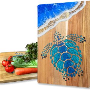 Ocean-themed Acacia Wood Cheese Board With Resin Wave Design