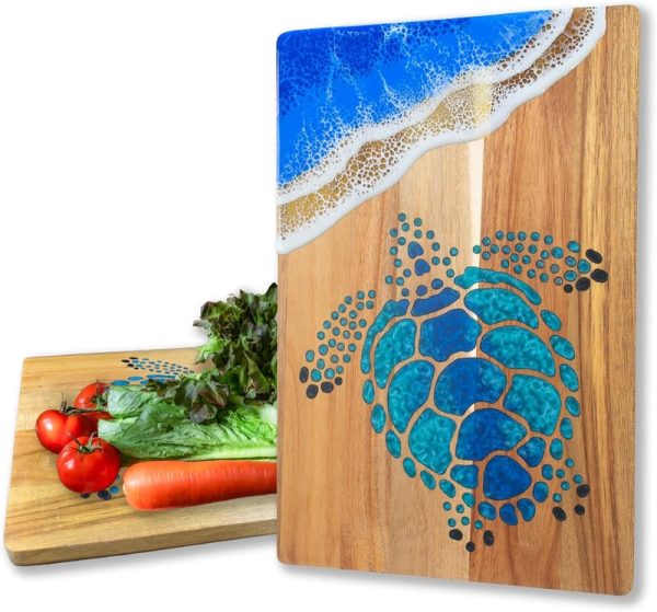 Ocean-themed Acacia Wood Cheese Board With Resin Wave Design