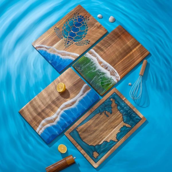 Ocean-themed Acacia Wood Cheese Board With Resin Wave Design - Image 3