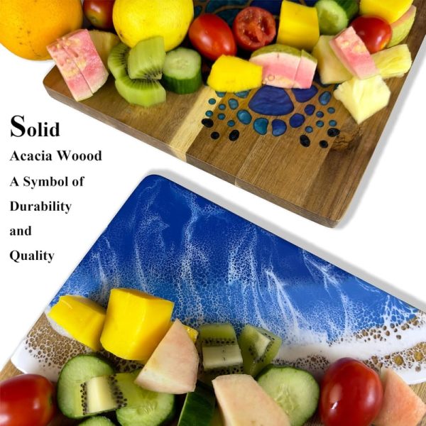 Ocean-themed Acacia Wood Cheese Board With Resin Wave Design - Image 4