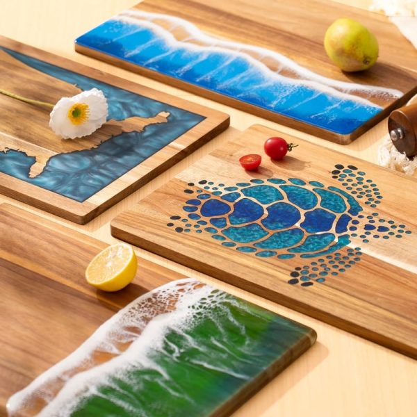 Ocean-themed Acacia Wood Cheese Board With Resin Wave Design - Image 6