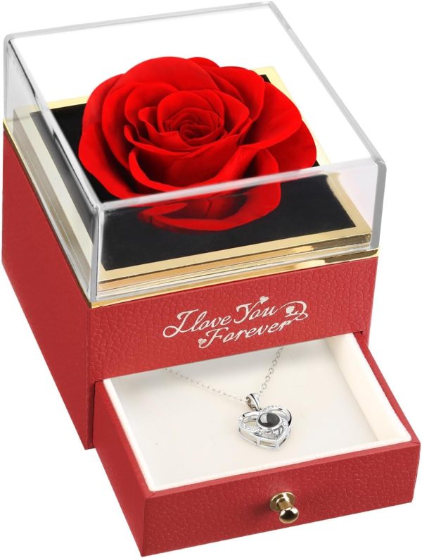 Best Preserved Real Red Rose Gift With Necklace For Her