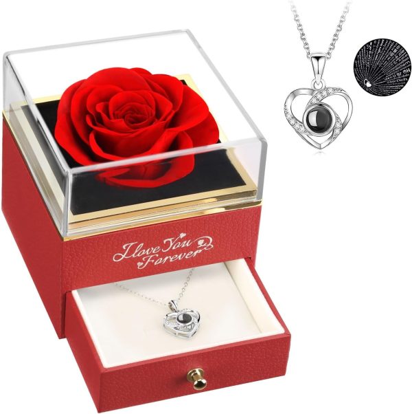 Best Preserved Real Red Rose Gift With Necklace For Her - Image 2