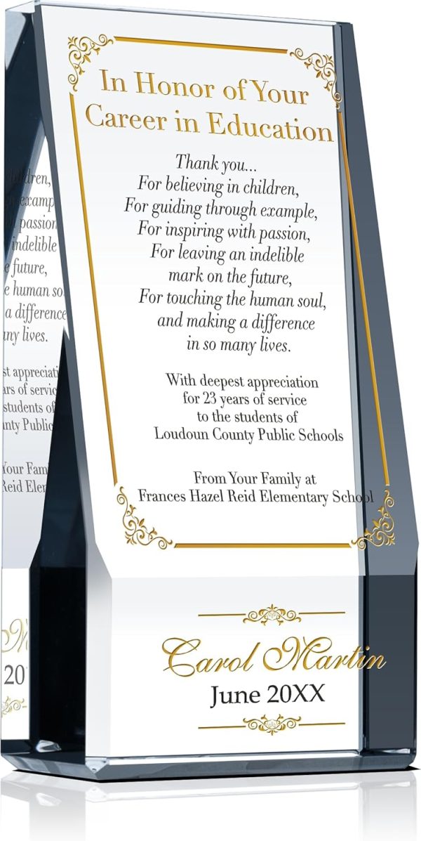 Best Personalized Crystal Retirement Plaque For Teachers
