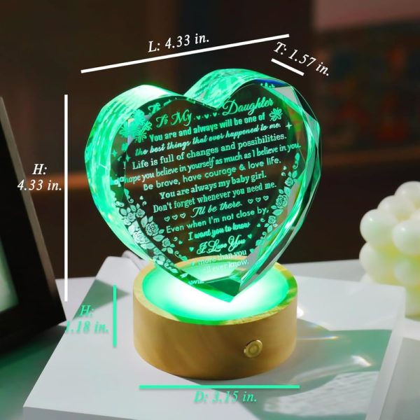 Best Daughter Gifts: Heart Crystal With Light Base - Image 2