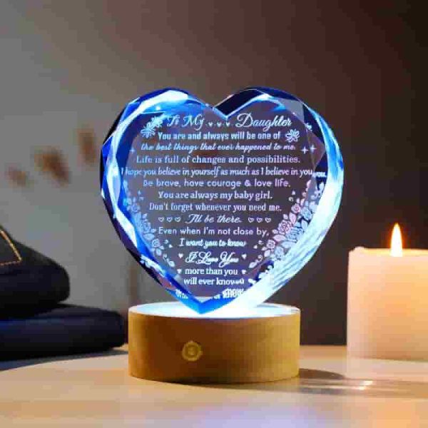 Best Daughter Gifts: Heart Crystal With Light Base - Image 3