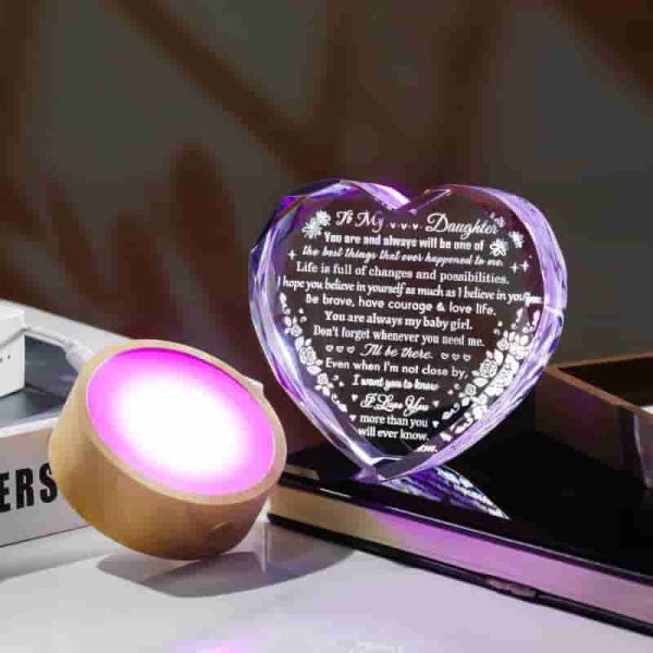 Best Daughter Gifts: Heart Crystal With Light Base - Image 4